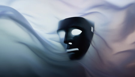 Black and white carnival mask on a background of blue silk.の素材