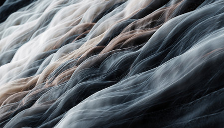 abstract background of black and white fabric with waves in the windの素材