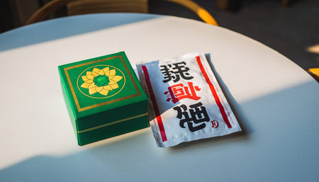 A box with a ticket on a table.の素材