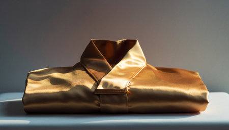 Luxury golden fabric on a white table, close-upの素材