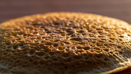 Pancakes with honey on wooden background. Shallow depth of field.の素材