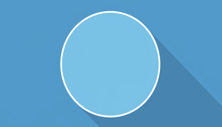 White circle icon on blue background with long shadow, flat design.の素材