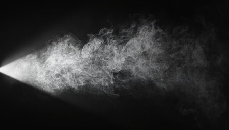 Abstract white smoke on black background. Fog or steam texture. Design element.の素材