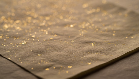 Close up of a piece of paper with golden glitters on itの素材