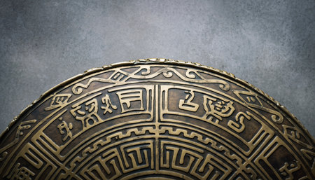 Close up view of a chinese bronze ingot on concrete backgroundの素材