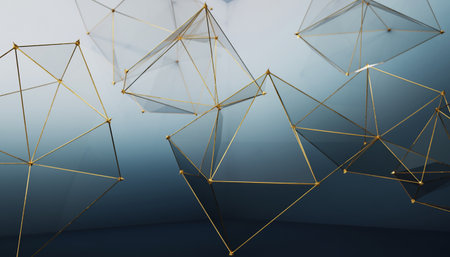 Abstract 3d rendering of polygonal space low poly background with connecting dots and lines.の素材