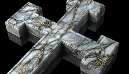 Luxury marble cross on black background. 3D illustration.の素材