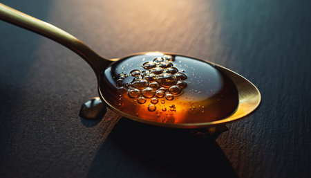 Spoon with caviar on a black background. Close up.の素材