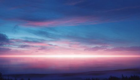 Foggy sunrise over the sea. Landscape. Panoramaの素材