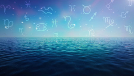 Colorful astrological symbols in the sea. 3D renderingの素材