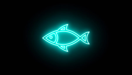 Neon fish icon on a black background. Vector illustration for your design.の素材