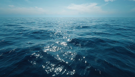 Blue sea and sky with clouds reflected in water. 3d renderingの素材