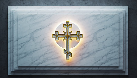 Glowing christian cross iconle background. 3D renderingの素材