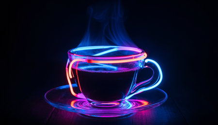 Coffee cup with smoke on dark toned background. Cup of coffee with smoke on dark backgroundの素材