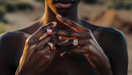 Close-up of african american man with ring on fingerの素材