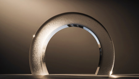 Round metal arch on a dark background. 3d render illustration.の素材