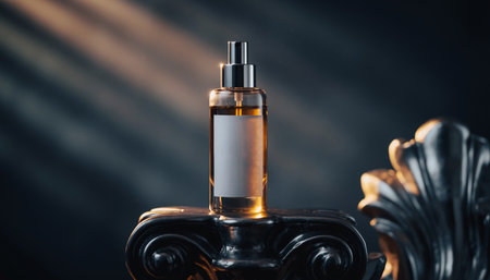 perfume bottle on black background, luxury branding and spa conceptの素材