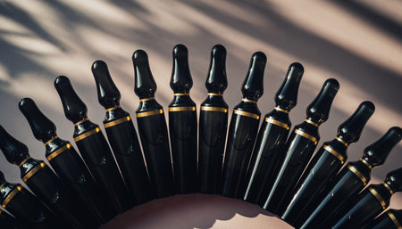 Black ampoules for injection. Medical ampoules for injection.の素材