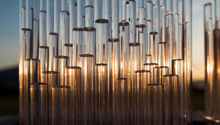 Laboratory glass test tubes. Science laboratory research and development concept.の素材