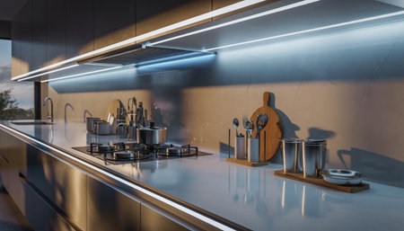 3d Illustration of modern kitchen in a loft with a beautiful designの素材