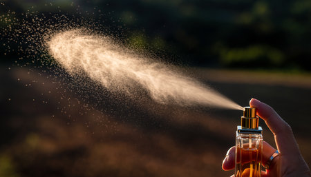 Close up of a female hand spraying a spray on a wheat fieldの素材