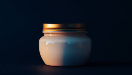 Cream jar on a dark background. Beauty, cosmetics concept.の素材