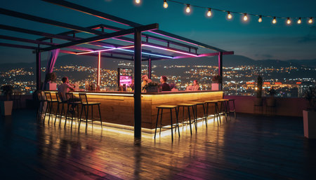 Restaurant on the roof terrace with view of the cityの素材