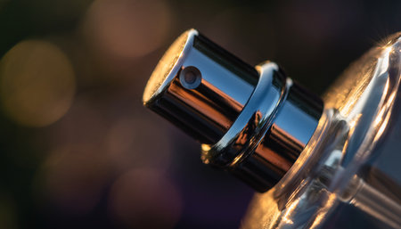 Perfume bottle close-up on a bokeh backgroundの素材