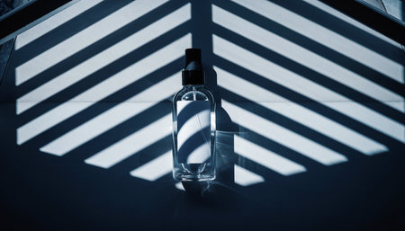 Perfume bottle with shadow on the wall. Selective focus.の素材