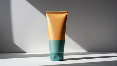 Mockup of a cosmetic tube on a white background with shadowsの素材