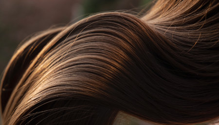 close up of long brown hair in a beauty salon, selective focusの素材