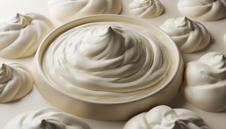 Delicious meringue on white background, 3d rendering. Computer digital drawing.の素材