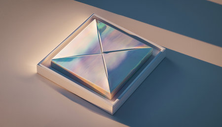 3d rendering of a pyramid made of glass on a blue backgroundの素材
