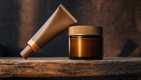 beauty treatment medical skincare and cosmetic lotion cream serum oil mockup bottle packaging product on woodの素材