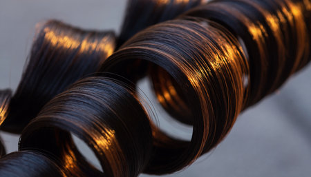 Copper wire close-up on a light background. High quality photoの素材
