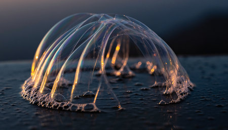 Fantastic transparent bubbles on a dark background. 3d renderingの素材