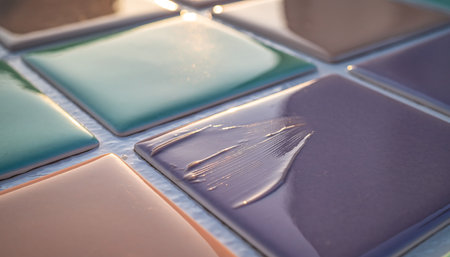 Colorful ceramic tiles, closeup of photo with shallow depth of fieldの素材