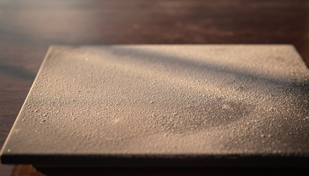 The surface of the table is covered with ice crystals. Selective focus.の素材