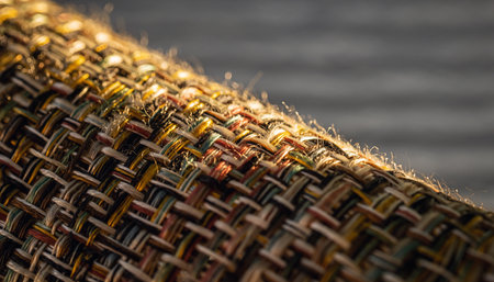 close up of a wicker rattan texture with shallow depth of fieldの素材