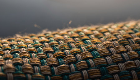 Close up of woven fabric texture background. Macro shot. Selective focus.の素材