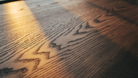 Wooden floor with light and shadow. Shallow depth of field.の素材