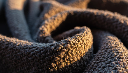 Closeup detail of brown knitted fabric texture background. Macro.の素材