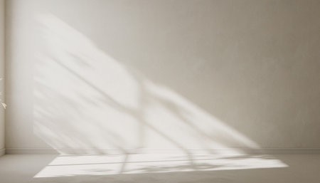 3d rendering of empty room with sunlight and shadow on the wallの素材