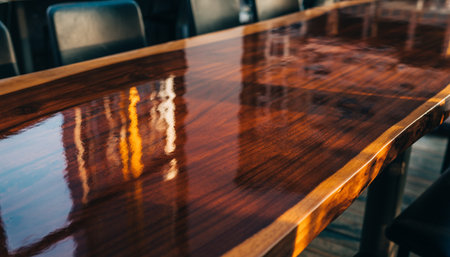 Wooden table and chairs in the meeting room. Selective focus.の素材