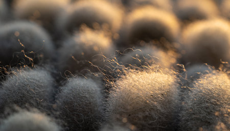 Close-up of woolen fabric fibers. Selective focus.の素材