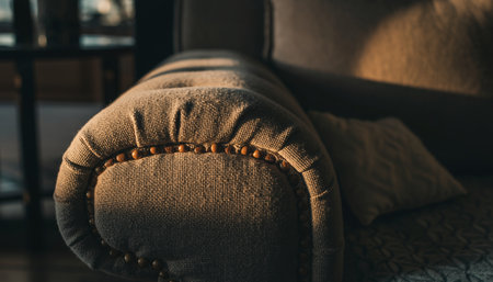 Close-up of armchair with pillows in the living roomの素材