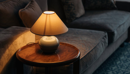 Lamp on the table in the living room of a modern houseの素材