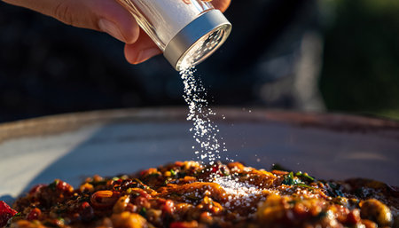 Cooking pilaf with vegetables and meat in a restaurant. Selective focus.の素材
