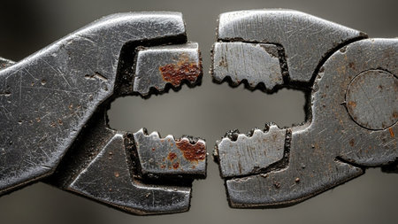 Close-up of old rusty pliers on a gray background.の素材