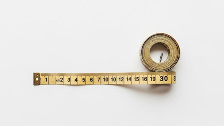 Tailor's tape measure on white background, top view.の素材